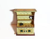 Miniature All Wood Hutch, Hand Painted Furniture, 9 Inch Tall Doll Scale, Cottage Chic, Working Doors, Floral  Display, Epsteam Vintage Toy