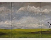Three Piece Original Landscape Painting,  3 8x10 canvas, triptych, Sky, Clouds, Bare Trees, Winjimir, Home Decor, Fine art,