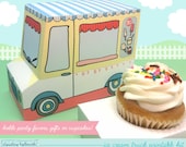 ice cream truck -  cupcake box, gift favor box, party centerpiece printable PDF kit - INSTANT download