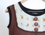 Brown Dress with Floral Bib and Black Trim Made to Order Small Medium Large // by Nicoles Threads