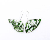 Emerald Fans Earrings. Sterling Silver Earrings. Emerald Green Earrings. Geometric Jewelry.