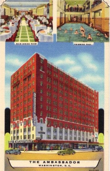 Vintage Washington DC Postcard - The Ambassador Hotel at 14th and K Streets