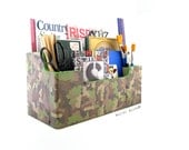 Camouflage Desk Organizer - Decoupage Camouflage Home Office Fathers Day Gift Item