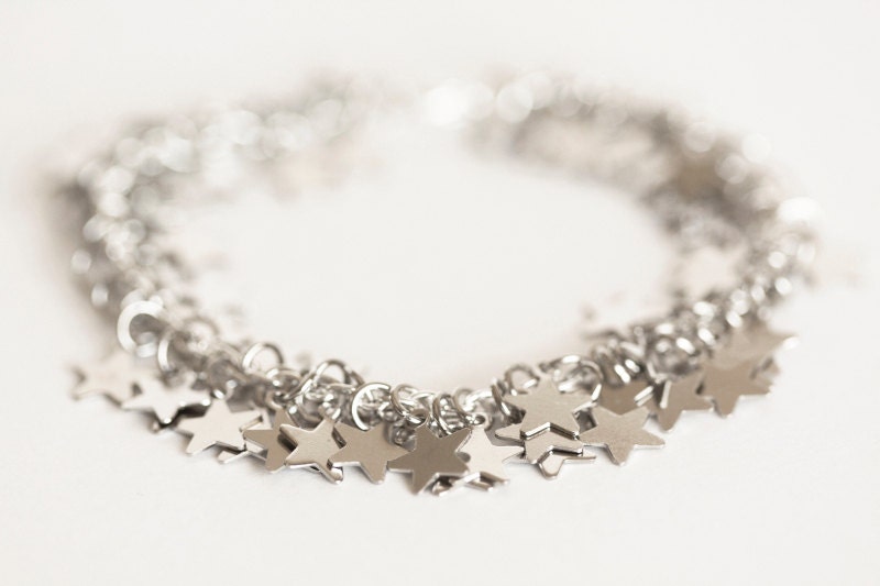 Seeing Stars - Silver Star Charm Bracelet Silver Star Bracelet Stardust Cosmos Constellations Galaxy Cute Adorable Romantic Whimsical Dreamy