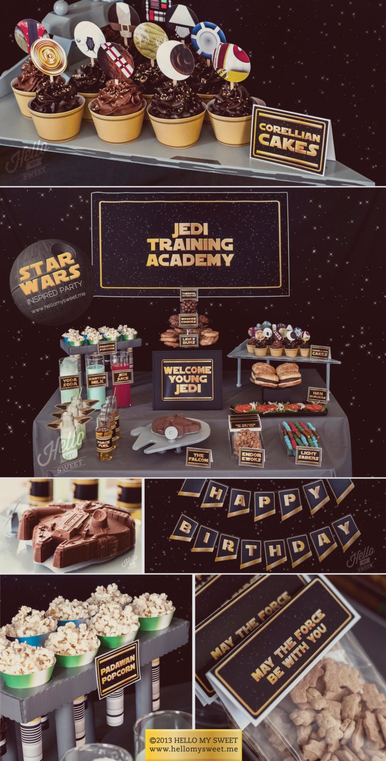 Star Wars Party - Classic Saga Printable Birthday Party Decorations - Gold Yellow Black - COMPLETE SET