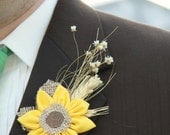 Summer sale Rustic wedding fabric flower sunflower boutonnieres wedding prom flowers barn wedding