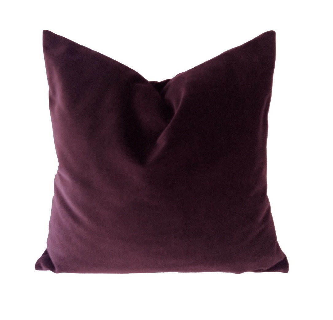 20x20 Aubergine Decorative Pillow Cover- Medium Weight Cotton Velvet - Invisible Zipper Closure- Cushion Cover