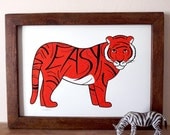 Easy Tiger Animal screen print by hello DODO - Animal Pun illustration Fun Orange Typography