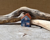 Miniature prussian blue clay house, spring home decoration