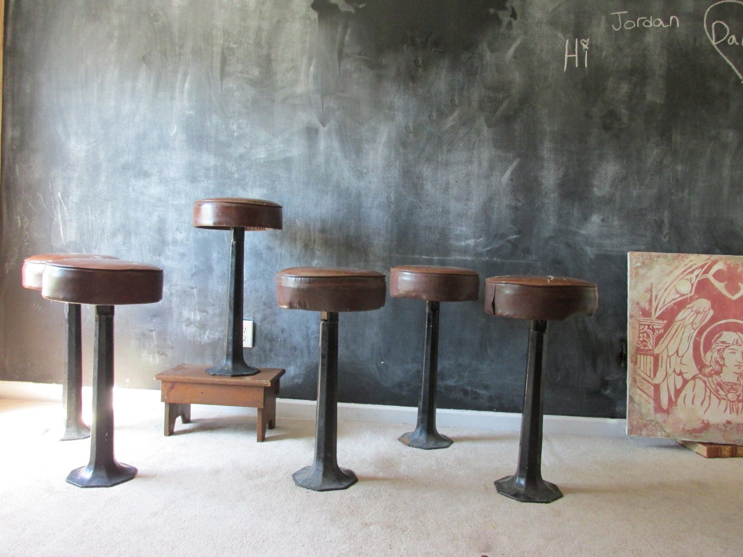 Black Cast Iron Bar Stool. 6 Available. Soda Fountain. Swivel. Depression Era. Art Deco