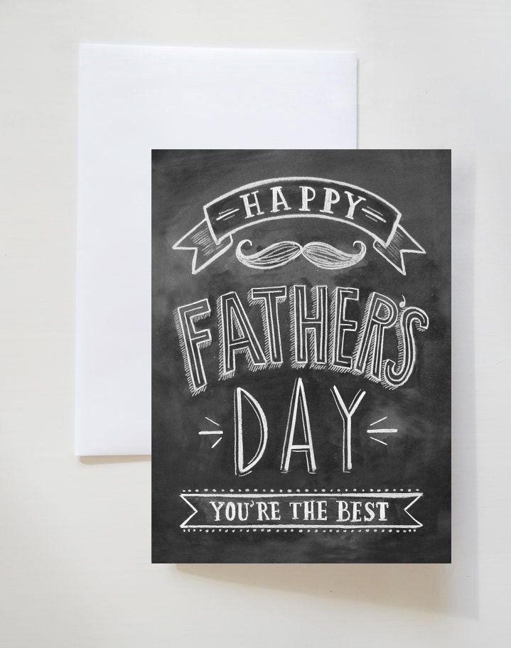 Father's Day Card - Mustache Card - Happy Father's Day - Chalkboard Art - Retro Father's Day - Blackboard Card - Hand Lettering- Chalk Art