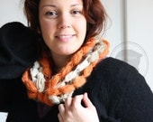 Unique wool necklace, Statement Accessory, OOAK Crochet Necklace, Infinity Scarf Cowl, orange, caqui, beige yarn