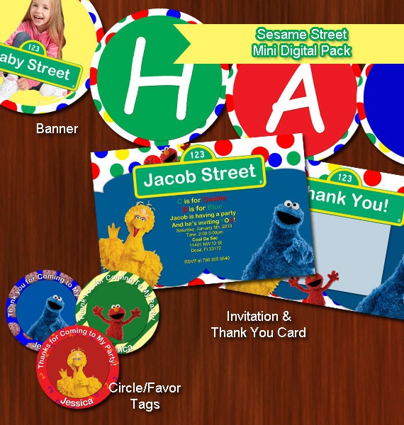 Sesame Street Mini-Digital Party Pack - Printable Invitations, Thank You cards, Favor Tag and Banner