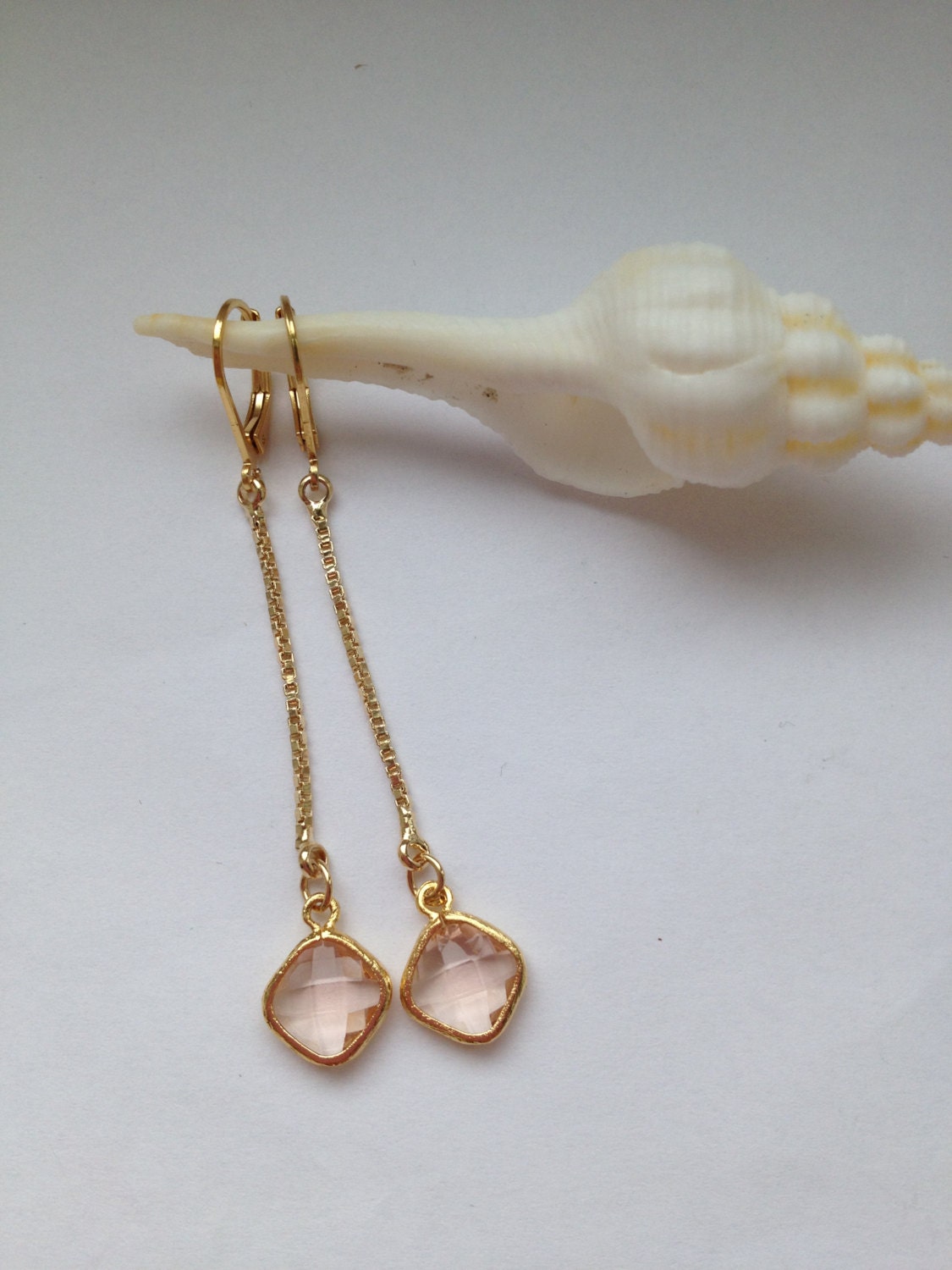 Long Light peach gold plated earrings - Chalcedony Earrings - Bezel Set Earrings - Dangle Earings - Drop Earrings - Gift