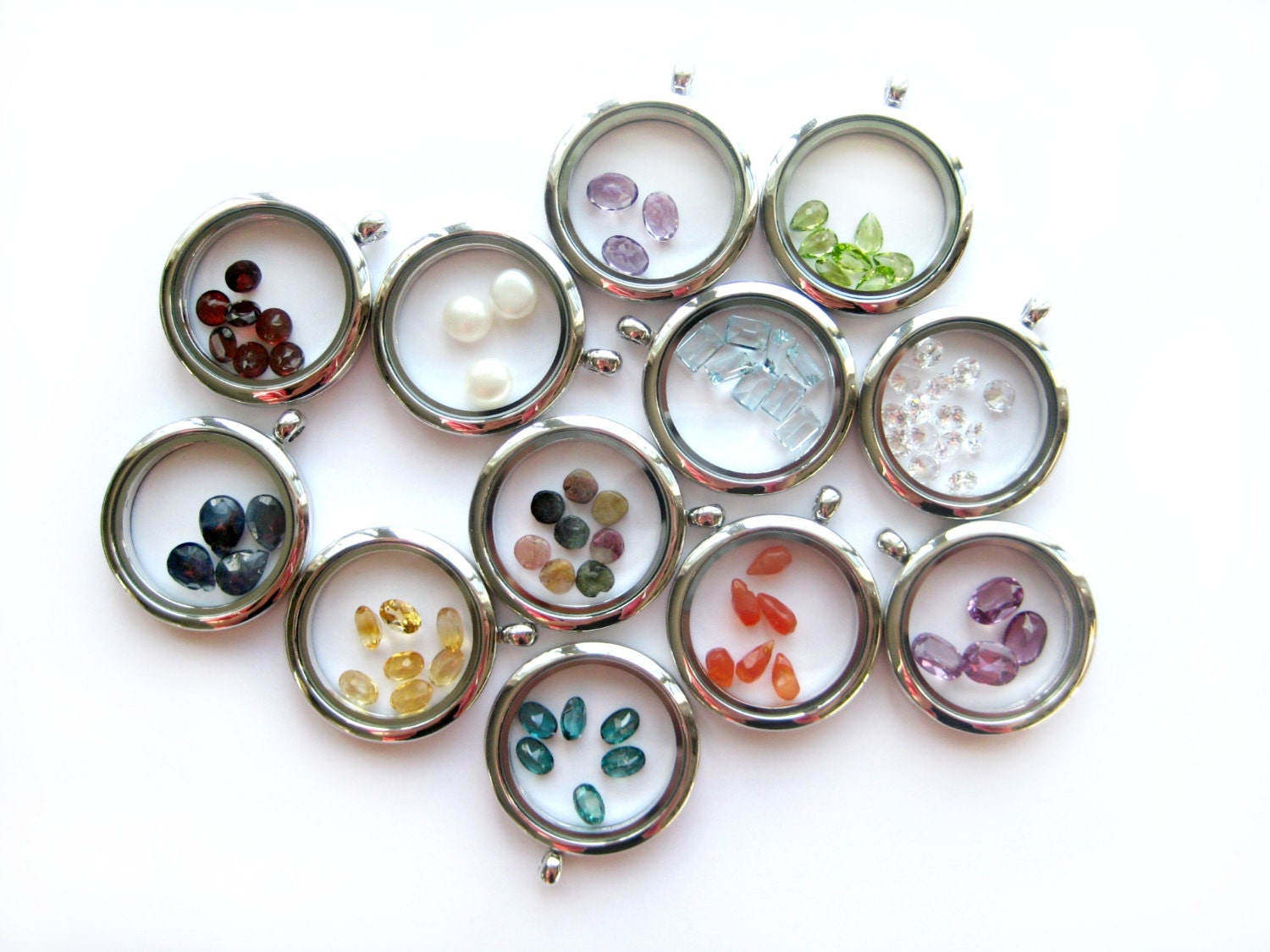 Garnet, Carnelian, CZ, Pearl, Peridot, Tourmaline, Citrine, Topaz - Gemstones to add to your glass memory locket, birthstones, birthmonth