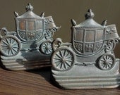 Bookends Brass Plated Cast Iron Coach Carriage Circa 1920's W H Howell Co