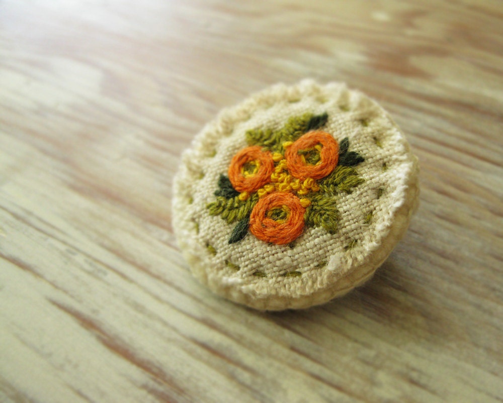 Orange Bouquet Embroidered Brooch