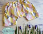 Organic Kids Cotton Pajamas, Shorts- Pink, Grey & Yellow Triangles