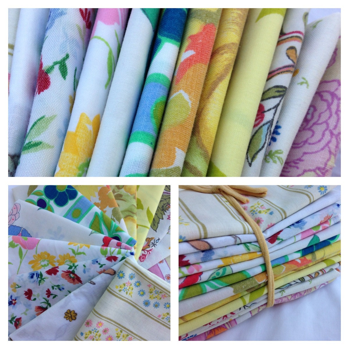 Fat Quarter Bundle-12 Reclaimed Vintage Bed Linens -Flower Power