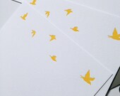 Flying birds yellow, set of eight letterpress notecards / birds