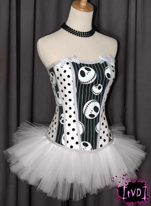Nightmare Before Christmas & Polka Dots Steel Boned Overbust Corset