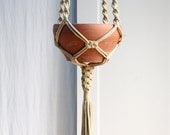 Giant Vintage Macrame Hanging Planter / Wooden Beads, 60s Boho Hippie