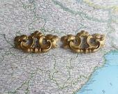 2 vintage open design brushed goldtone brass metal pull handles includes hardware