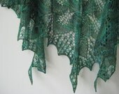 woodland fairy shawl, merino wool, green leaves, handknitted