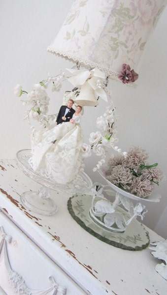 Vintage Wedding Cake Topper - Arched - Lily of the Valley - Roses - Bell