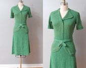 1940s Dress - Knit 2 Piece Green 40s Dress Set