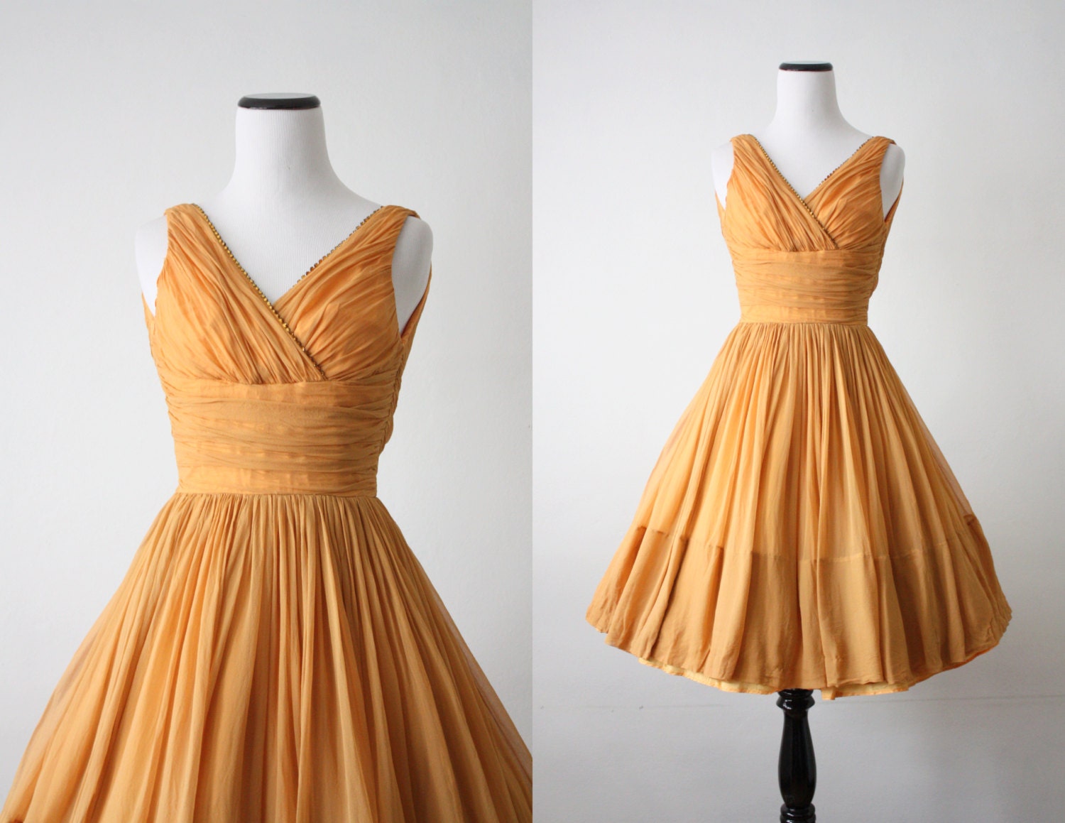 1950s dress - amber chiffon 50s dress