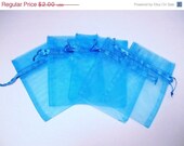 CIJ-JULY 4TH Sale 10 Count Deep Tempting Turquoise Organza Voile Jewelry- Gift Bags