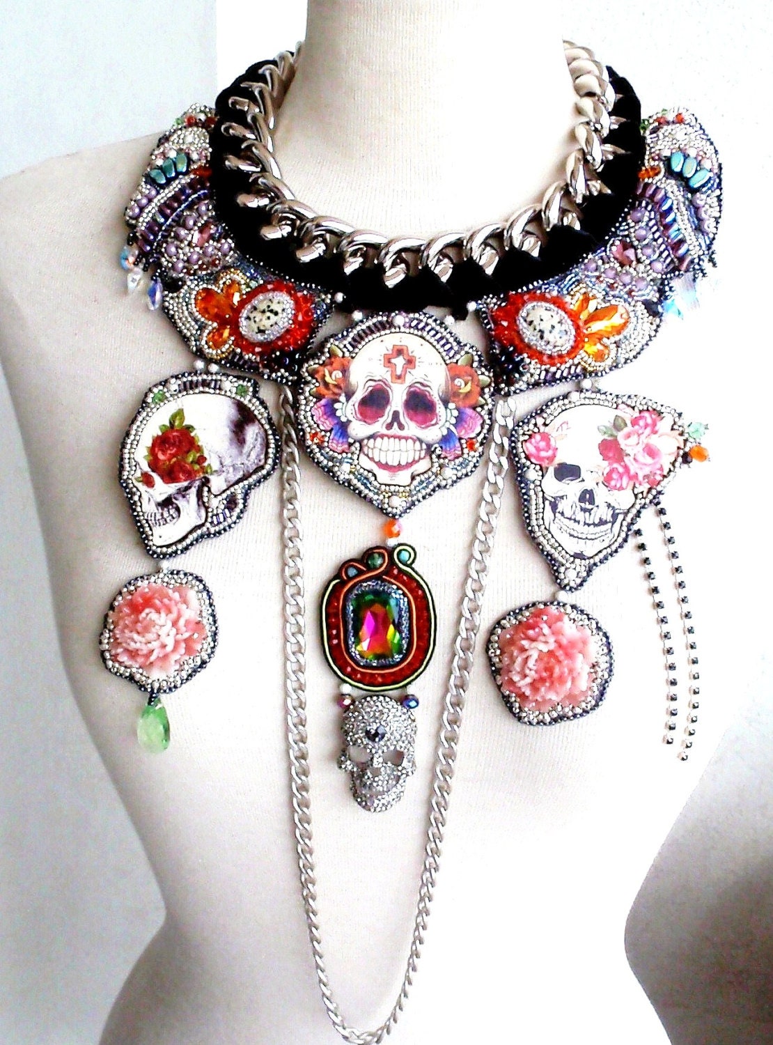 Statement bib necklace , Frida Kahlo nekclace ," ROCK'N ROLL FRIDA " ,  fashion jewelry , jewelry designs , unique jewelry