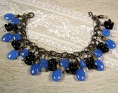 Charm Bracelet with Blue Quartz and Smoky Quartz Dangles
