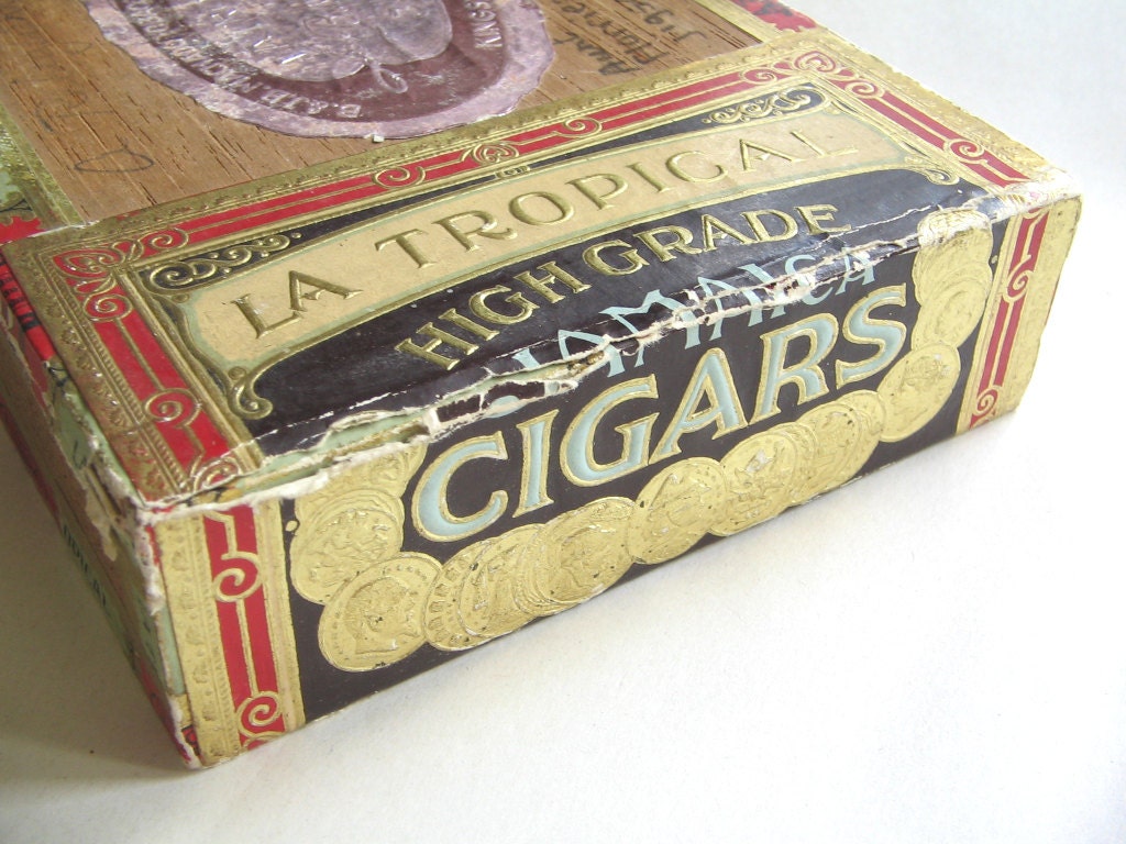 30's Wooden Cigar Box - La Tropical Machado Kingston Jamaica British West Indies