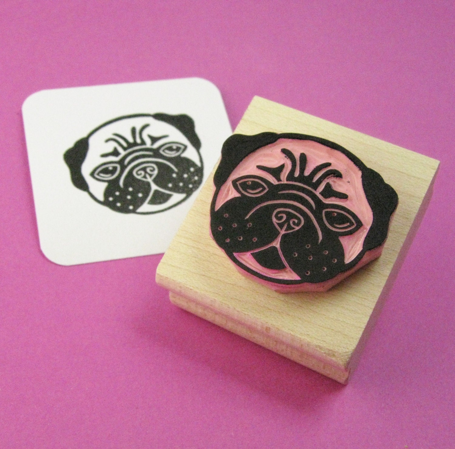 Dog Stamp - Pug Dog Hand Carved Rubber Stamp