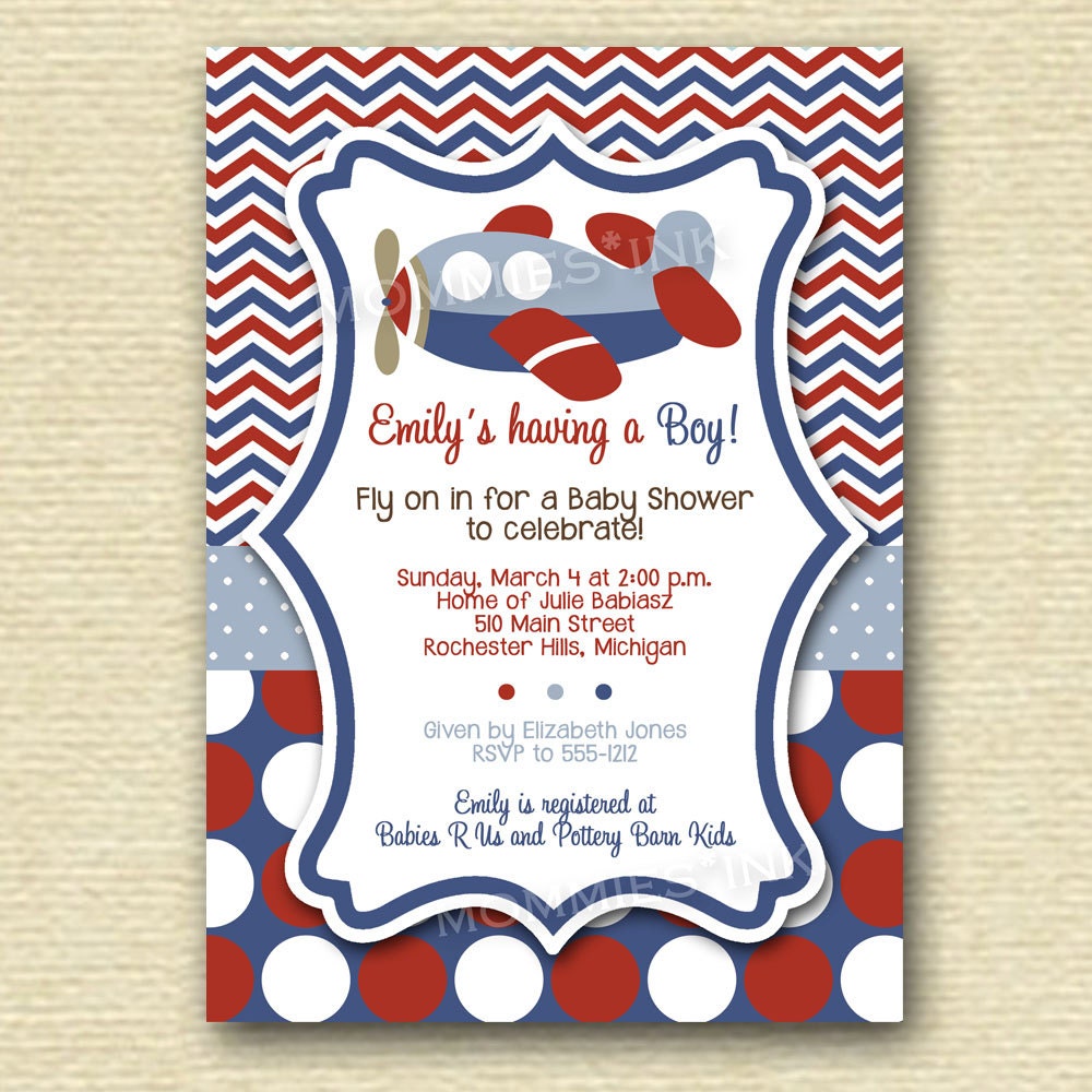 Chevron Polka Dot Airplane Baby Shower Invitation - PRINTABLE INVITATION DESIGN Il_170x135