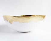 Large Paper Mache Bowl  in White and Gold