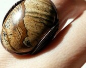 SALE Big Stone Ring, Scenic Picture Jasper, Unique, Brown Landscape Pattern, Rustic Oxidized Copper Setting, Handmade Ring , Any Size