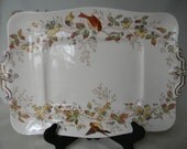 Brown Transferware Aesthetic Movement Platter Birds Twigs Berries Hand Painted Circa 1880's STUNNING