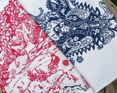 Sale Hand block printed tea towels- Set of Two Paisley and Hunt