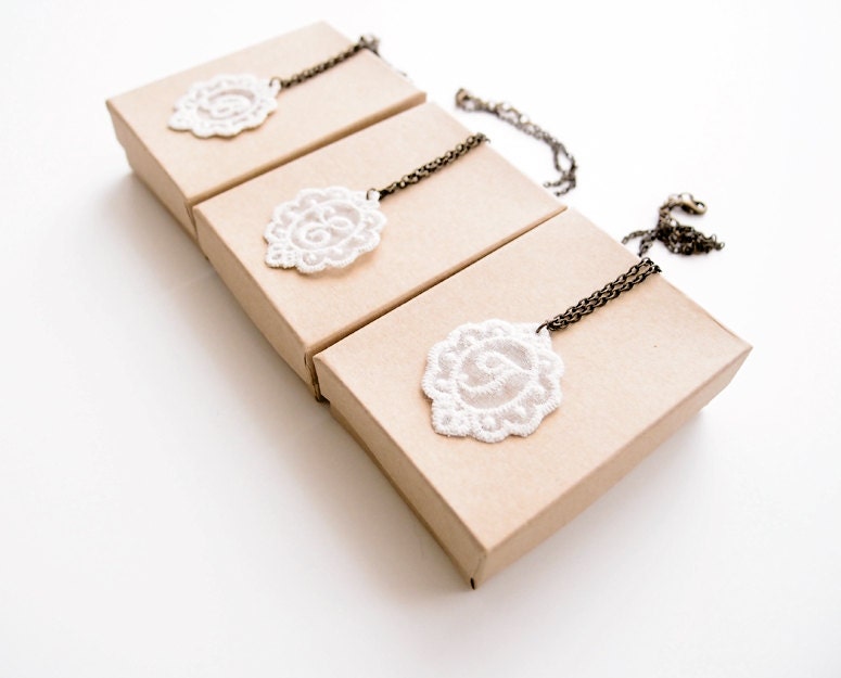 Bridesmaid Initial Necklaces in Lace - Set Of 3 Monogram Necklaces Same Color - Personalized Monogram Jewelry Bridesmaid Letter Jewelry