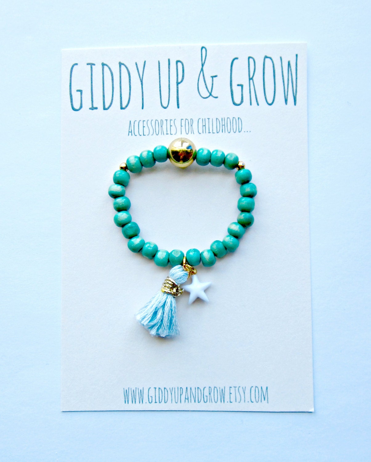Friendship Bracelet - Little Girls Bracelet, Wood beads in Seasprite Green