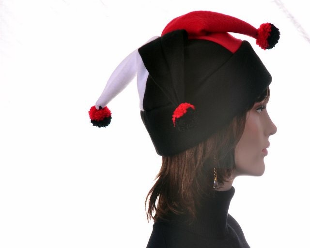 Joker Hat Red Black White Playing card Joker Jester Hat Harlequin Hat Mens Hat Womens Hat