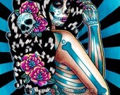 5x7 Art Print - Midnight Motif - Day of the Dead Pin Up Girl By Carissa Rose