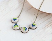 Geometrical necklace - Cross stitch necklace - Blue and Green arrows - textile necklace - n020