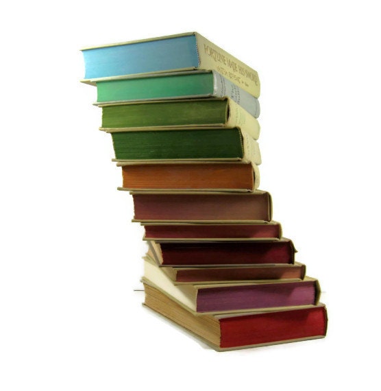 Vintage  Decorative Books in Tan with Rainbow edges for  Vintage Wedding Decor, Vintage  Photography Prop
