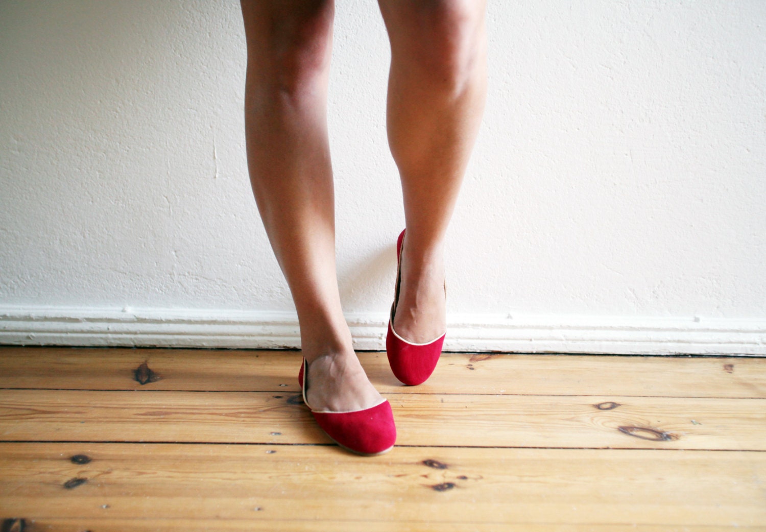 up-cycled genuine suede ballet flats. cherry red