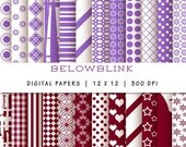 50% Off Sale Amethyst and Burgundy Digital Paper Pack, Scrapbook Papers, 24 jpg files 12 x 12 - Instant Download - DP164