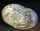50% SALE 2 PC Round Hand Painted Porcelain 5 3/4" Dishes / Multi Colored / Gold Gilt Rim /  gl 15, 16